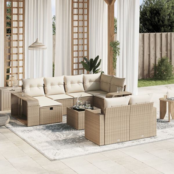 vidaXL Set Divani da Giardino 11 pz con Cuscini Beige in Polyrattan