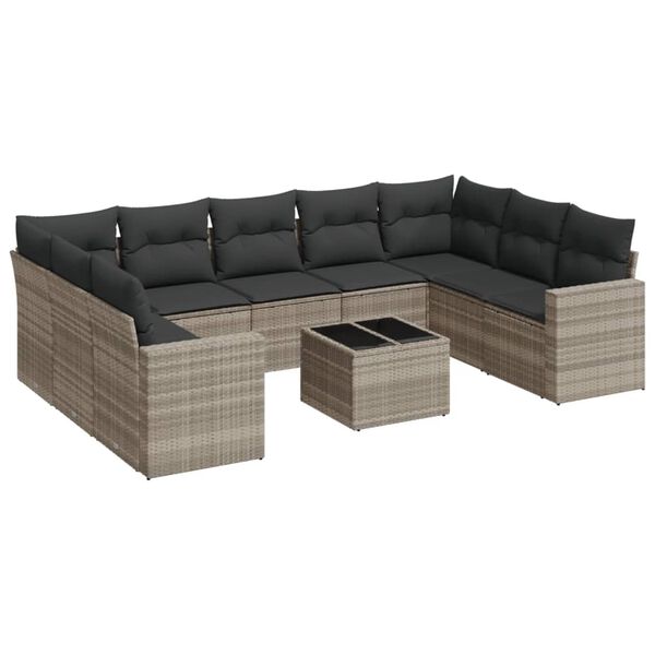 vidaXL Set Divano Giardino 10 pz con Cuscini Grigio Chiaro Polyrattan