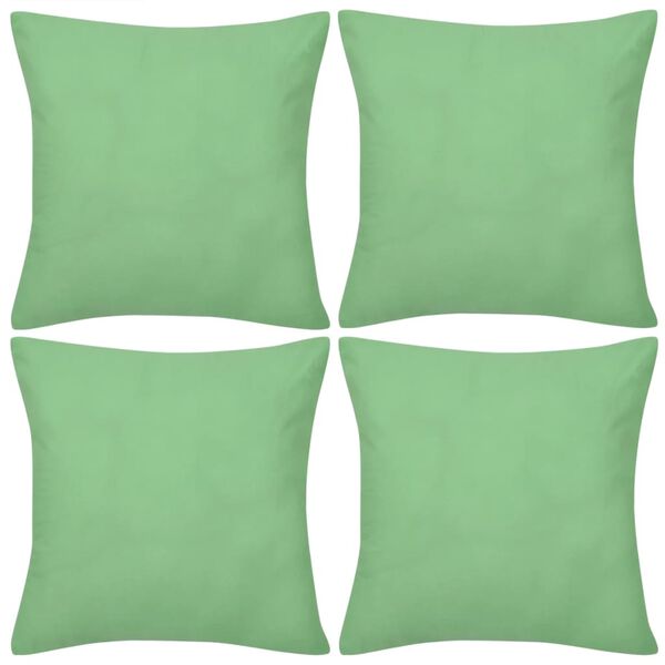 vidaXL Federe 4 pz per Cuscini in Cotone Verde Mela 40 x 40 cm