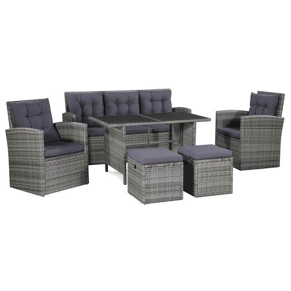 vidaXL Set Divani da Giardino 6 pz con Cuscini in Polyrattan Grigio