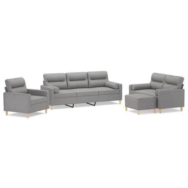 vidaXL Set di Divani 4 pz con Cuscini Decorativi Grigio chiaro Tessuto