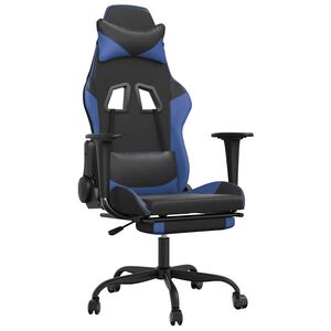 vidaXL Sedia da Gaming Massaggiante Poggiapiedi Nero e Blu Similpelle
