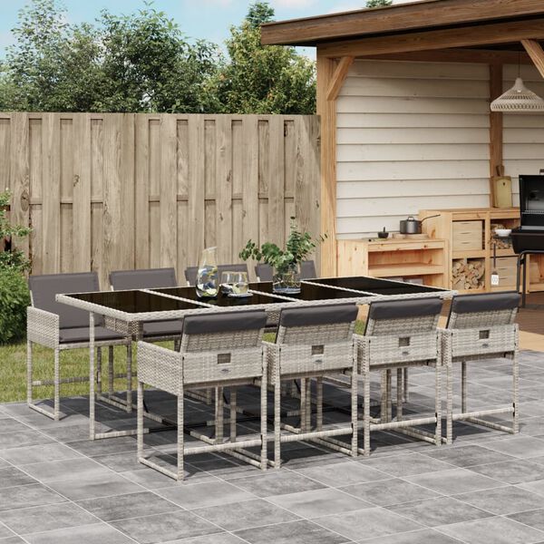 vidaXL Set Pranzo da Giardino 9pz con Cuscini Grigio Chiaro Polyrattan