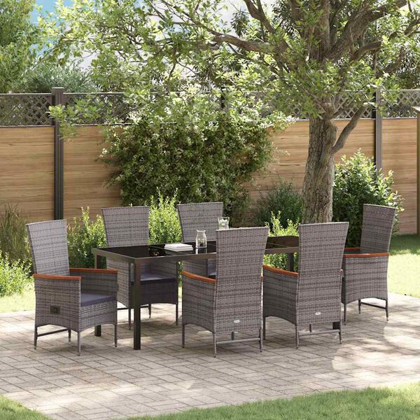 vidaXL Set da Pranzo per Giardino con cuscino 7 pcs Grigio