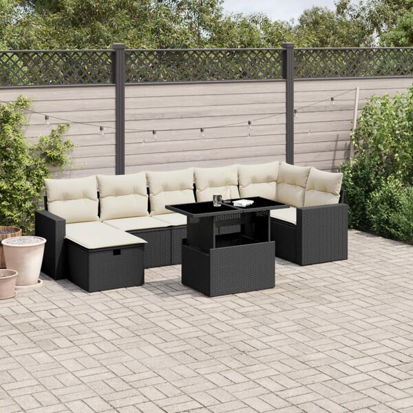 vidaXL Set Divani da Giardino con Cuscini 8 pz Nero in Polyrattan