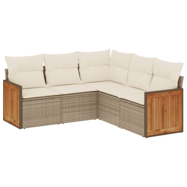 vidaXL Set Divano da Giardino 5 pz con Cuscini Beige in Polyrattan