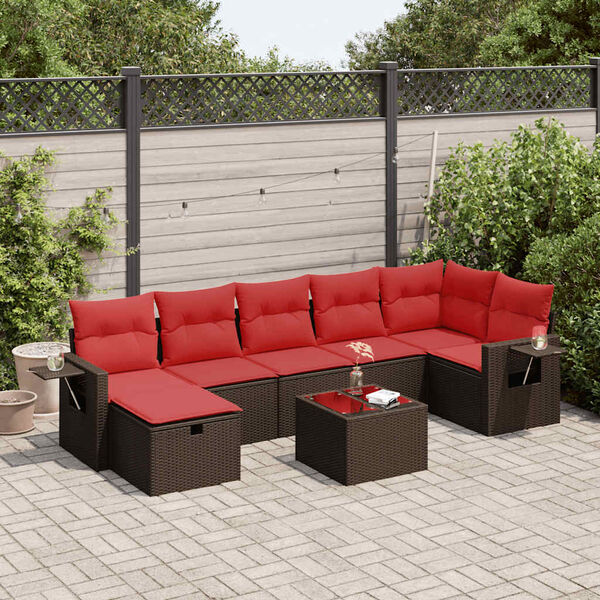 vidaXL Set Divani da Giardino 7 pz con Cuscini Marrone in Polyrattan