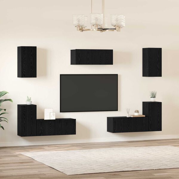 vidaXL Set mobile TV 7 pcs Rovere Nero Legno multistrato