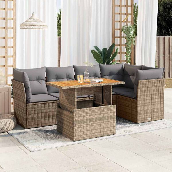 vidaXL Set Divano da Giardino 6 pz con Cuscini Beige in Polyrattan