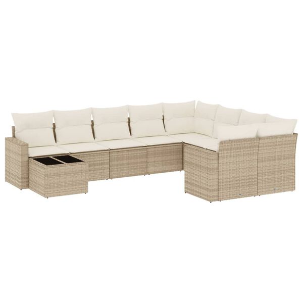 vidaXL Set Divano da Giardino 10 pz con Cuscini Beige in Polyrattan