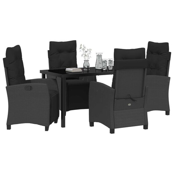 vidaXL Set da Pranzo per Giardino con cuscino 5 pcs Nero polyrattan