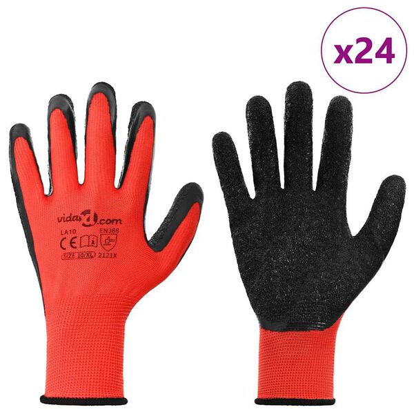 vidaXL Guanti da Lavoro 24 pcs Rosso e Nero 10 / xl
