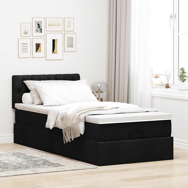 vidaXL Pouf Letto con Materasso Nero 90x200 cm in Tessuto