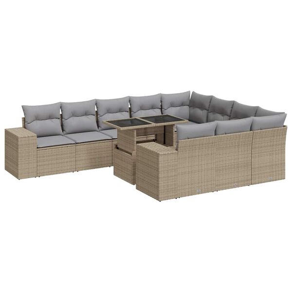 vidaXL Set Divani da Giardino 11 pz con Cuscini Beige in Polyrattan