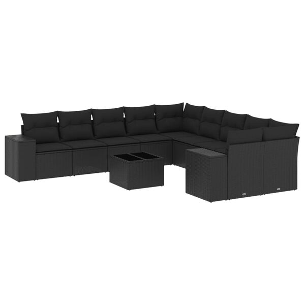 vidaXL Set Divani da Giardino 11 pz con Cuscini in Polyrattan Nero