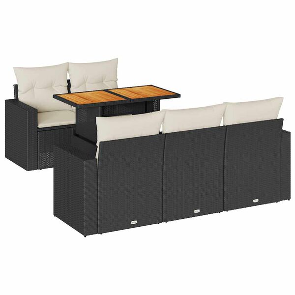 vidaXL Set Divano da Giardino 6 pz con Cuscini Nero in Polyrattan