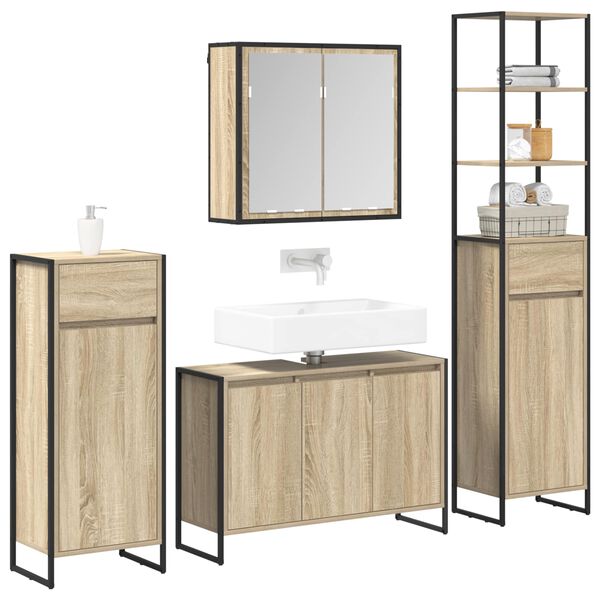 vidaXL Set di mobili per il bagno Rovere Sonoma Legno multistrato