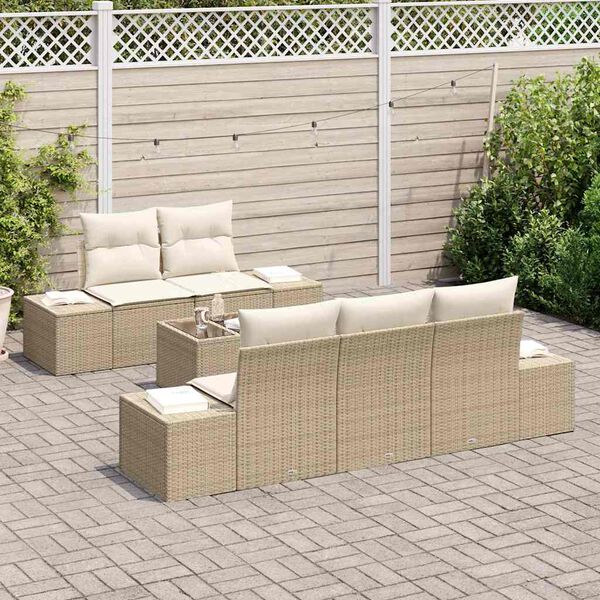 vidaXL Set Divano da Giardino 6 pcs Beige e Crema polyrattan