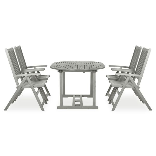 vidaXL Set da pranzo da giardino 5 pz (150-200)x100 cm in legno massello di acacia grigio