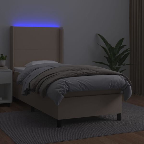 vidaXL Giroletto Molle Materasso e LED Cappuccino 100x200cm Similpelle