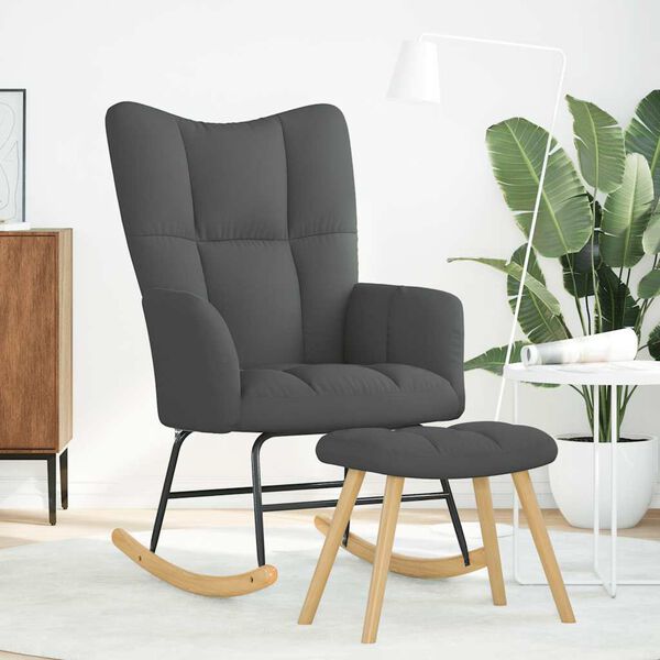 vidaXL Poltrona a Dondolo con Poggiapiedi Grigio Scuro in Tessuto