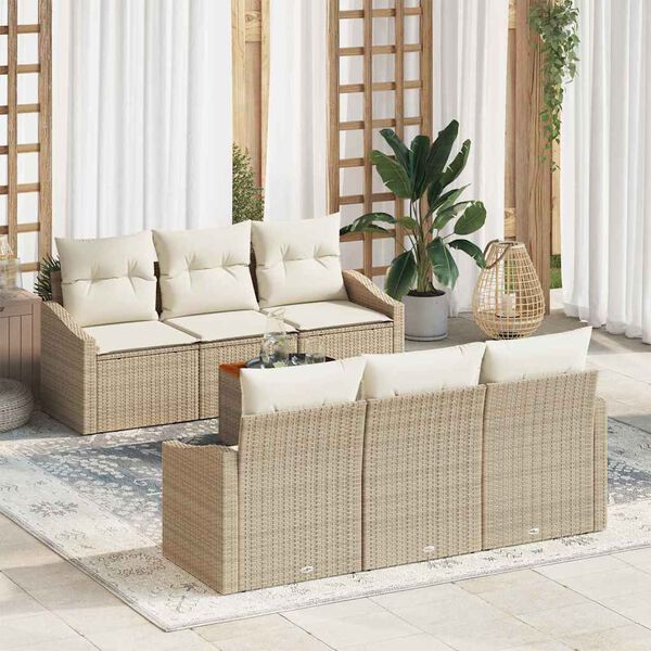 vidaXL Set Divano da Giardino con cuscino 7 pcs Beige polyrattan