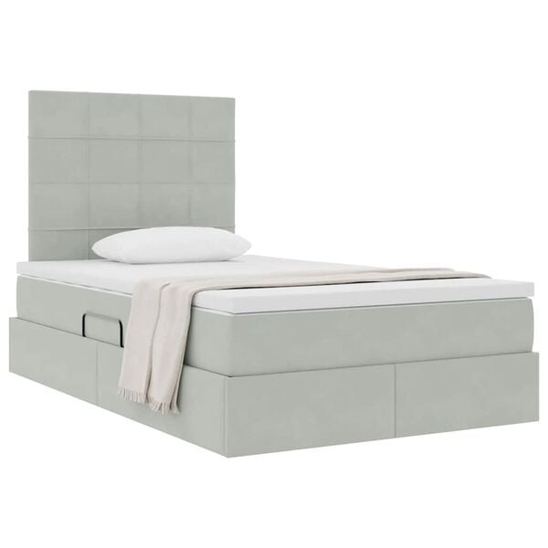 vidaXL Letto con contenitore e materasso Grigio chiaro 120 x 190 cm