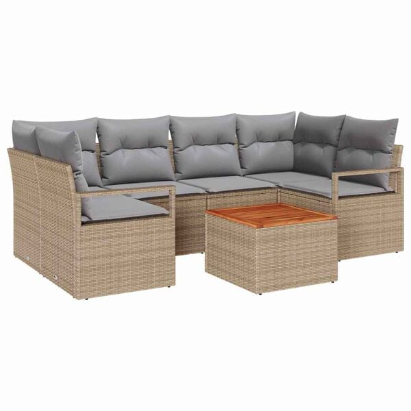 vidaXL Set Divano da Giardino con cuscino 7 pcs Beige polyrattan