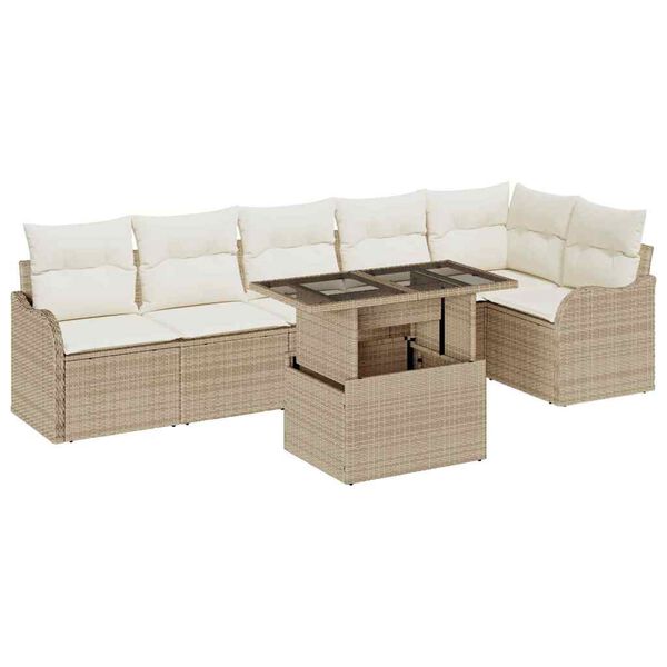 vidaXL Set Divano da Giardino 7 pcs Beige Rattan in Polipropilene