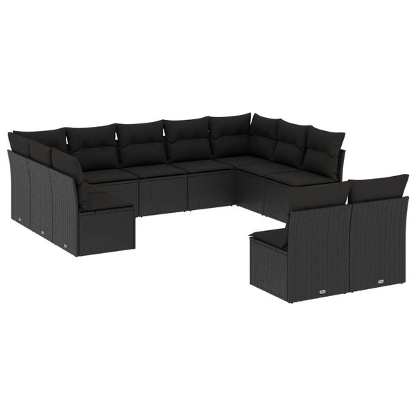 vidaXL Set Divani da Giardino 11 pz con Cuscini in Polyrattan Nero