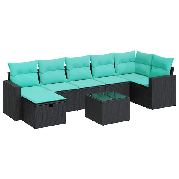 vidaXL Set Divani da Giardino con Cuscini 8 pz Nero in Polyrattan