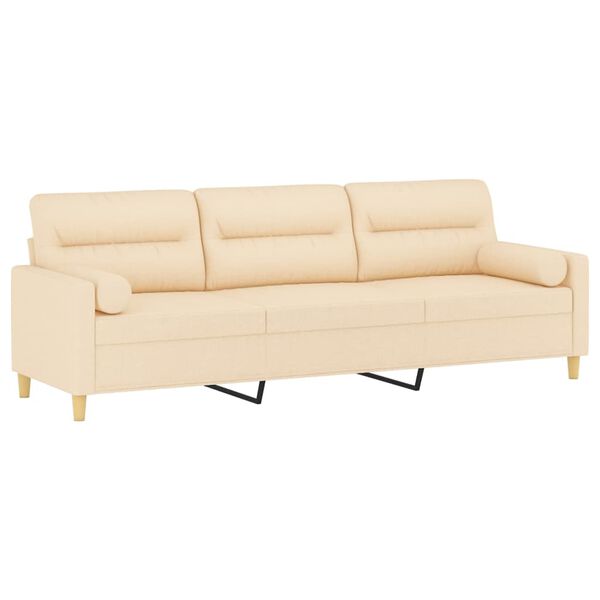 vidaXL Divano a 3 Posti con Cuscini Crema 210 cm in Tessuto