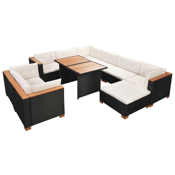 vidaXL Set Divani da Giardino 10 pz con Cuscini in Polyrattan Nero