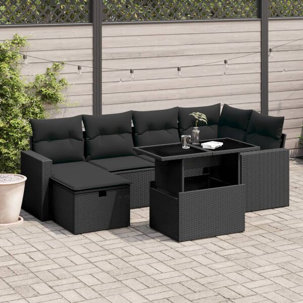 vidaXL Set Divani da Giardino con Cuscini 7pz Nero Polyrattan