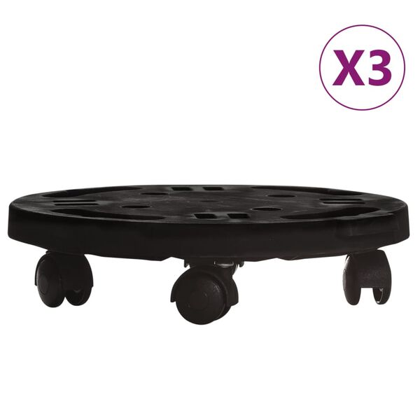 vidaXL Carrelli per Piante con Ruote 3 pz Diametro 30 cm Neri 170 kg