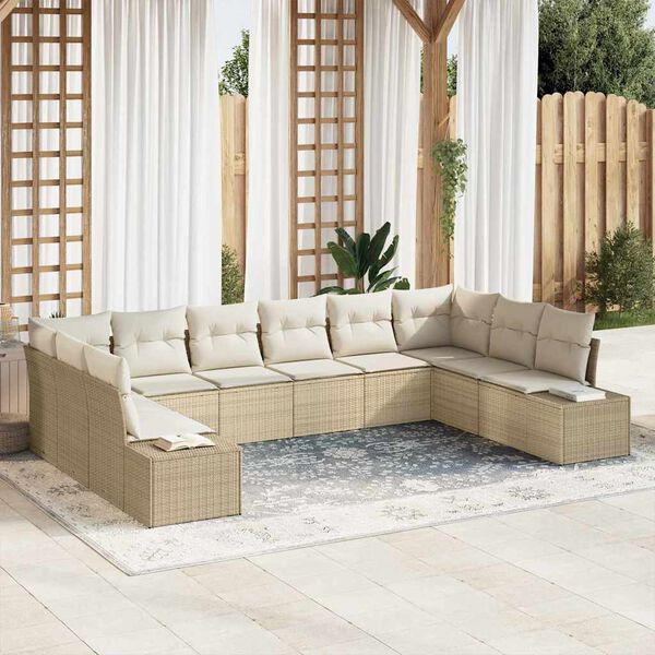 vidaXL Set Divano da Giardino con cuscino 10 pcs Beige polyrattan