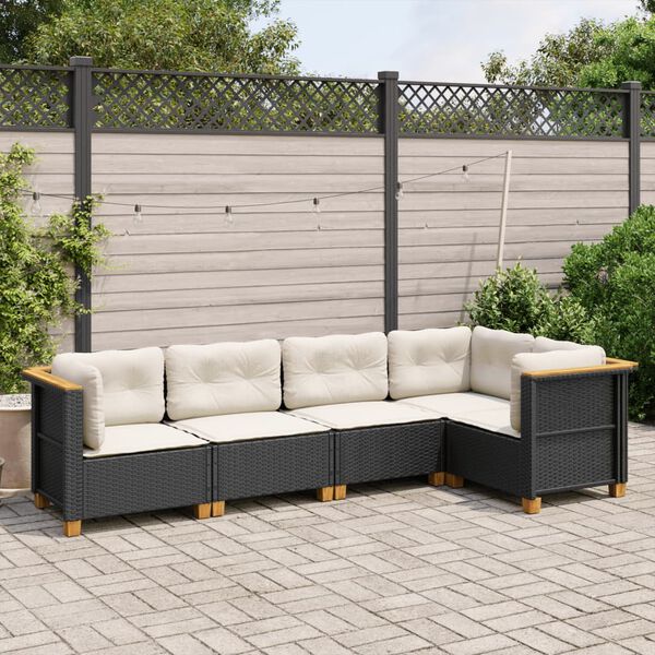 vidaXL Set Divani da Giardino 5 pz con Cuscini in Polyrattan Nero