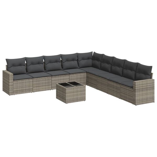 vidaXL Set Divano da Giardino 10 pz con Cuscini Grigio in Polyrattan