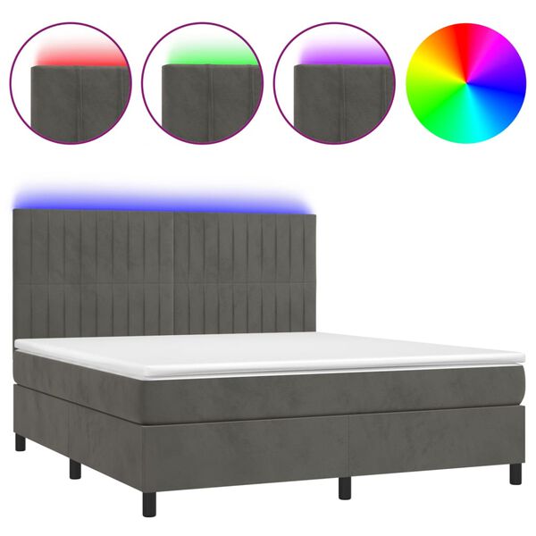 vidaXL Letto a Molle con Materasso e LED Grigio Scuro 160x200 cm