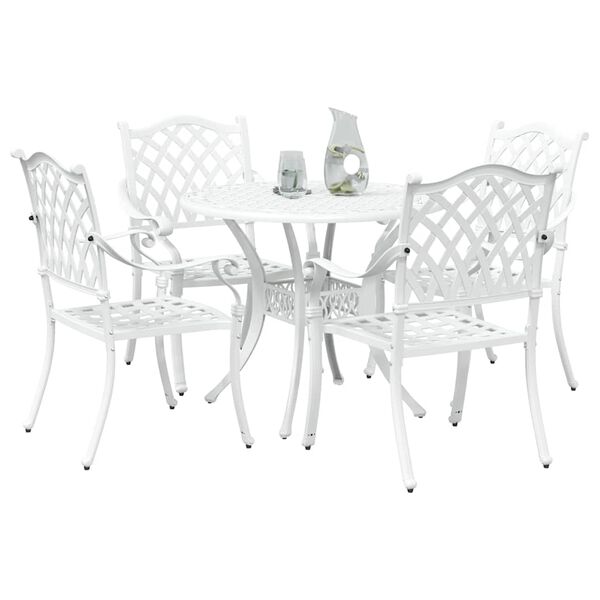 vidaXL Set da Pranzo per Giardino 5 pcs Bianco Alluminio