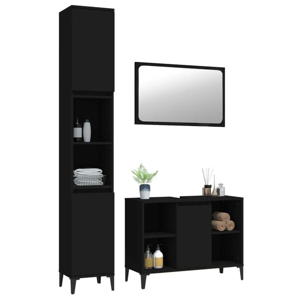 vidaXL Set Mobili da Bagno 3 pz Nero in Legno Multistrato