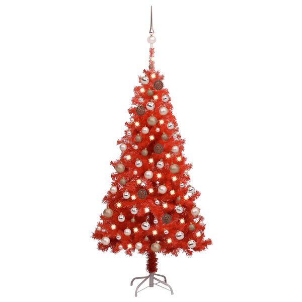 vidaXL Albero di Natale Preilluminato con Palline Rosso 120 cm PVC