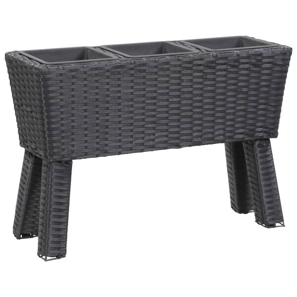 vidaXL Letto Rialzato con Gambe 3 Vasi 72x25x50 cm in Polyrattan Nero