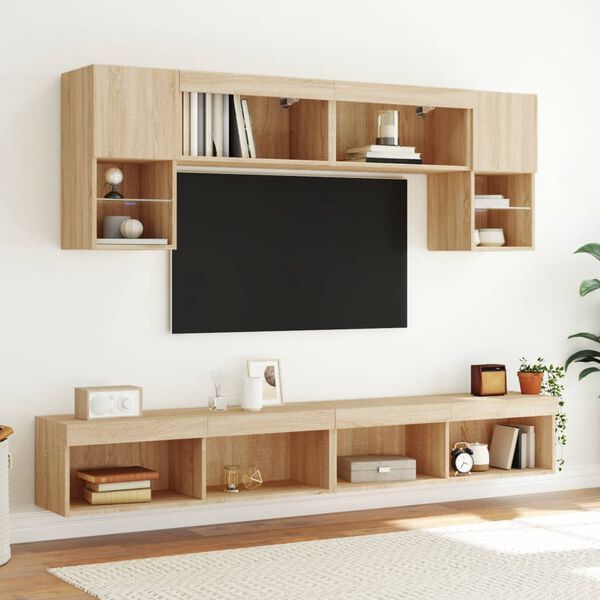 vidaXL Mobili TV con Luci LED 2pz Rovere Sonoma 100x30x30 cm