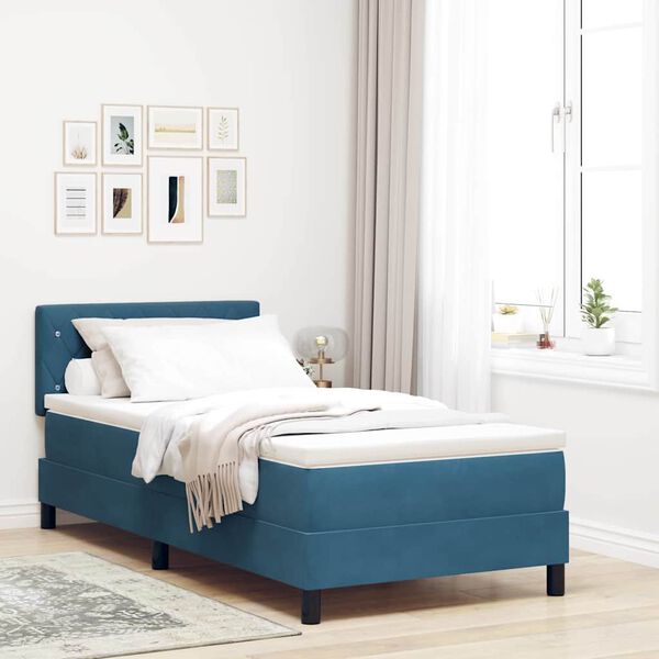 vidaXL Letto a molle con materasso Blu Scuro 90 x 190 cm Velluto