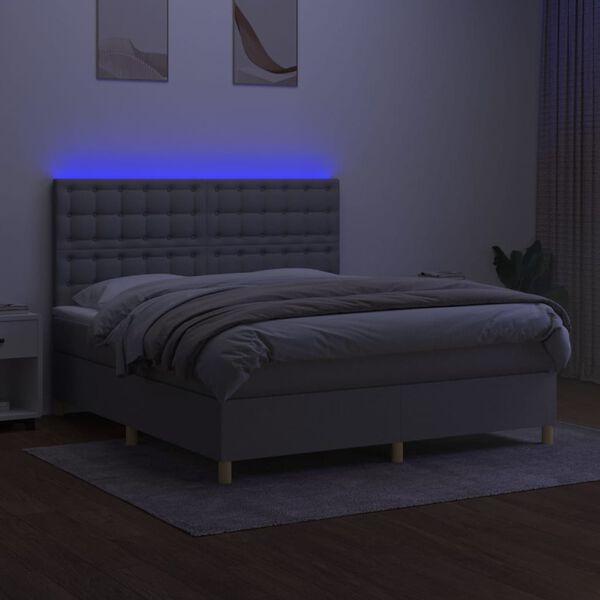 vidaXL Letto a Molle Materasso e LED Grigio Chiaro 180x200 cm Tessuto