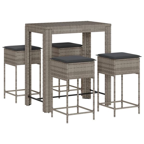 vidaXL Set Bar da Giardino 5 pz con Cuscini in Polyrattan Grigio