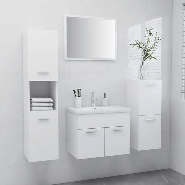 vidaXL Set Mobili da Bagno Bianco in Legno Multistrato