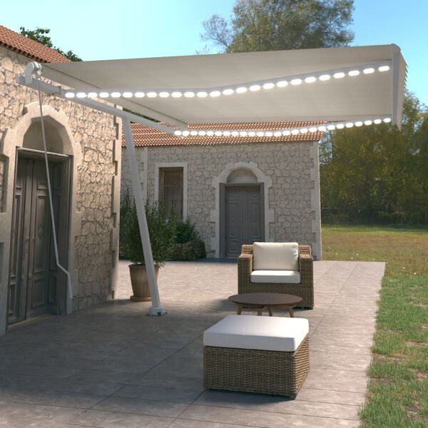 vidaXL Tenda da Sole Retrattile Manuale LED 450x350 cm Crema