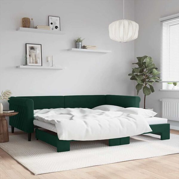 vidaXL Divano Letto con Letto Estraibile Verde Scuro 100x200cm Velluto